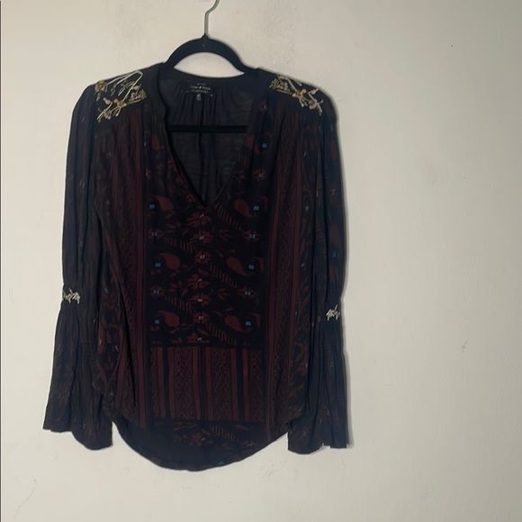 Lucky Brand Tops - Lucky Brand Black Red Embellished Pleated Blouse